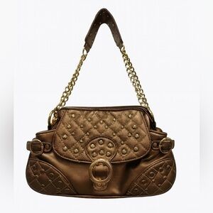 Paris Hilton Starlet Metallic Bronze Quilted Y2K Shoulder Bag with Studs clutch